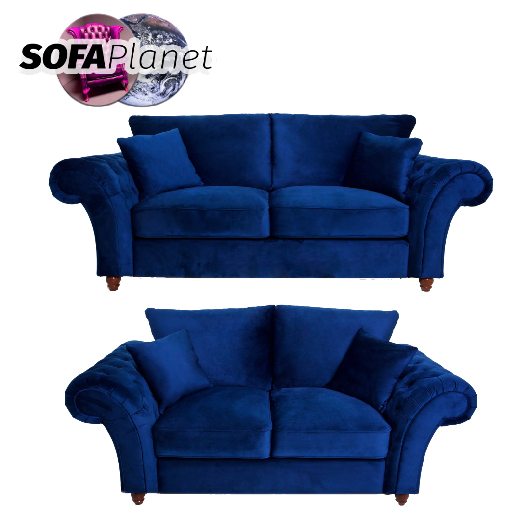 Roma Sofa Set 3 2 Seater Blue Velvet